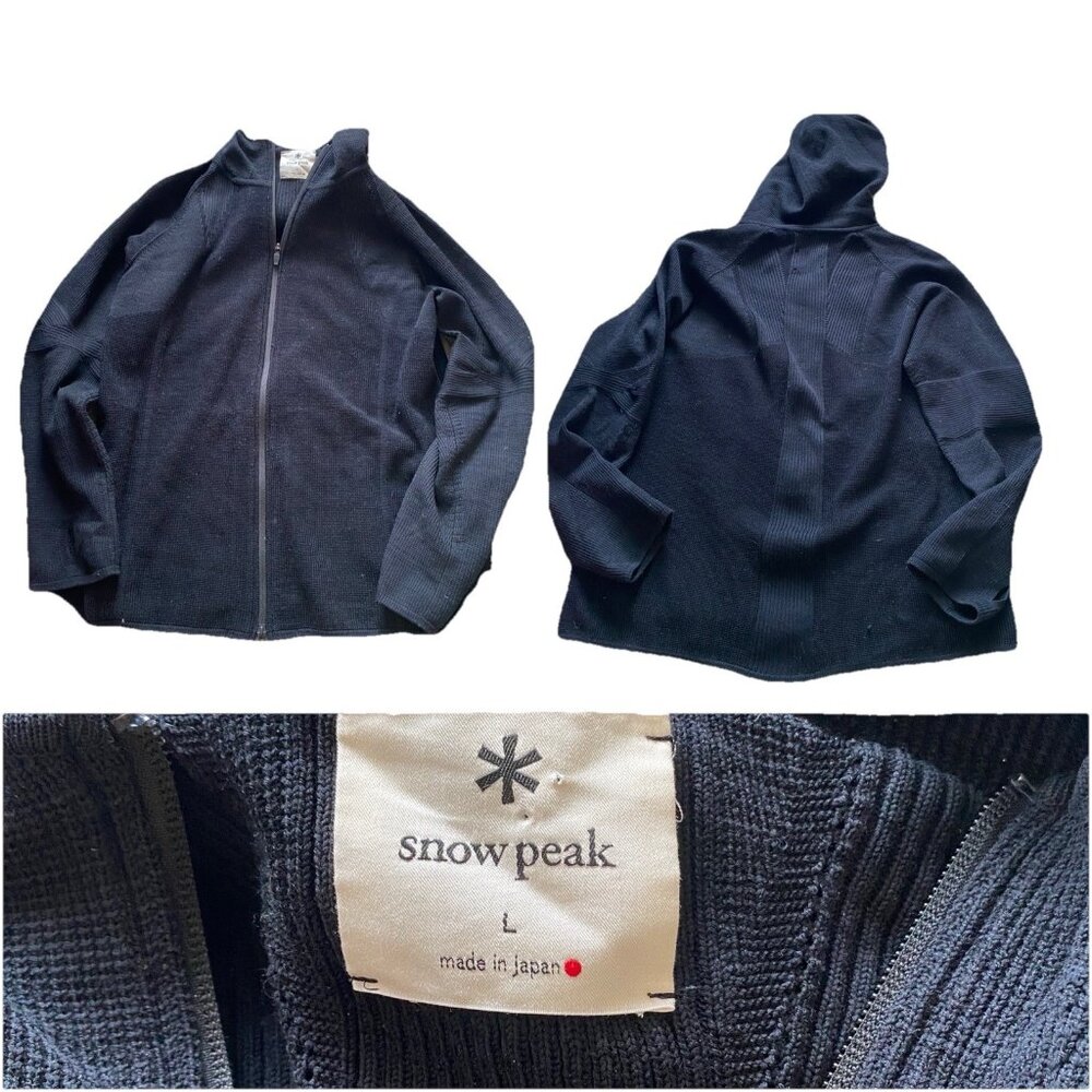 Snow Peak Apparel Pullover Mens Large Black Wool Knit Hooded Activewear Zip Up